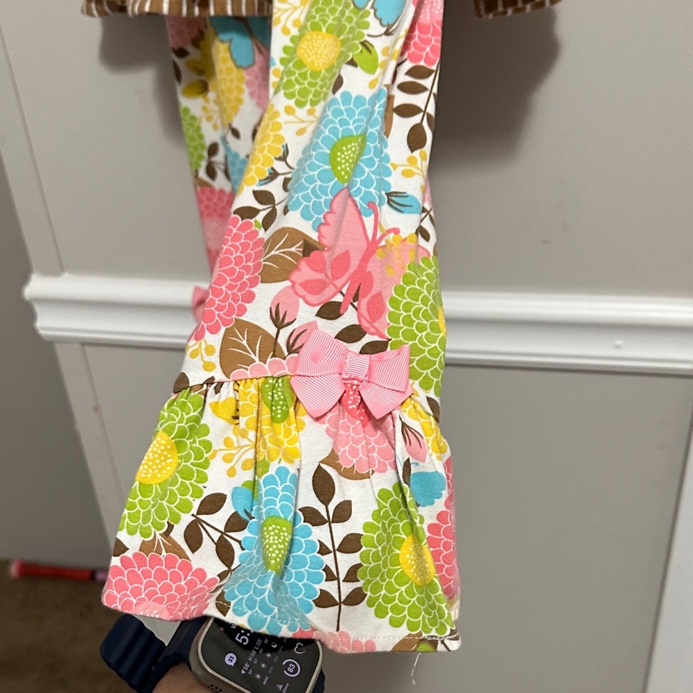 NWOT Brown Striped Dress w/ Floral Pants Set & stunning 🎀 details & ruffles 5yo - Picture 5 of 14